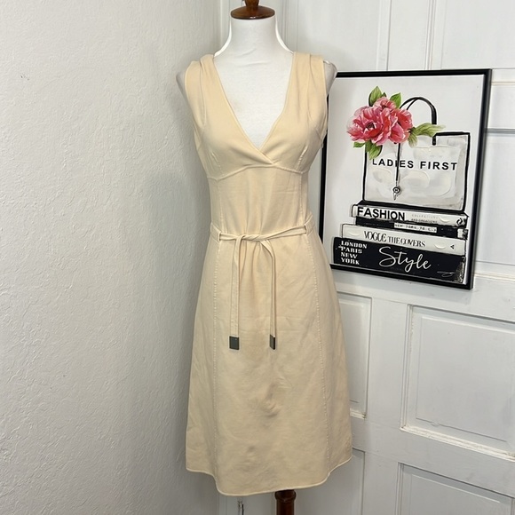 Vintage Celine Finition Main Cream Belted Wool Blend Dress Size 36/4US - Picture 1 of 14